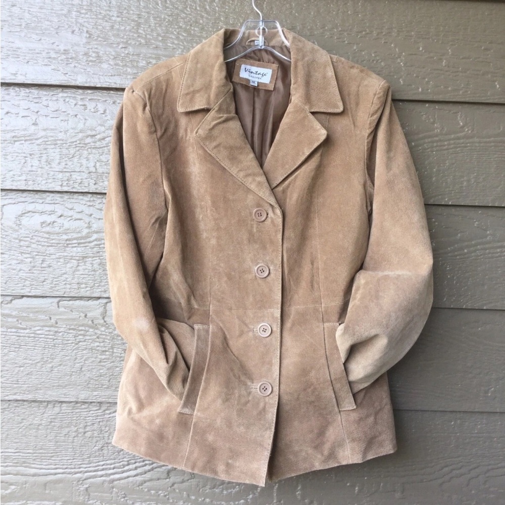 Vintage Suede Button-Front Women's Jacket in Tan size M